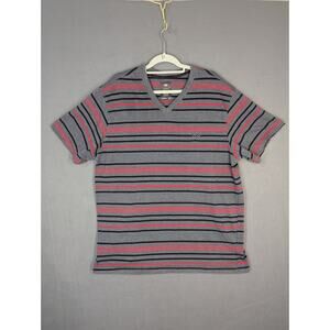 Enyce Mens T-shirt 5XL Gray Red Striped V-Neck Vintage Y2K